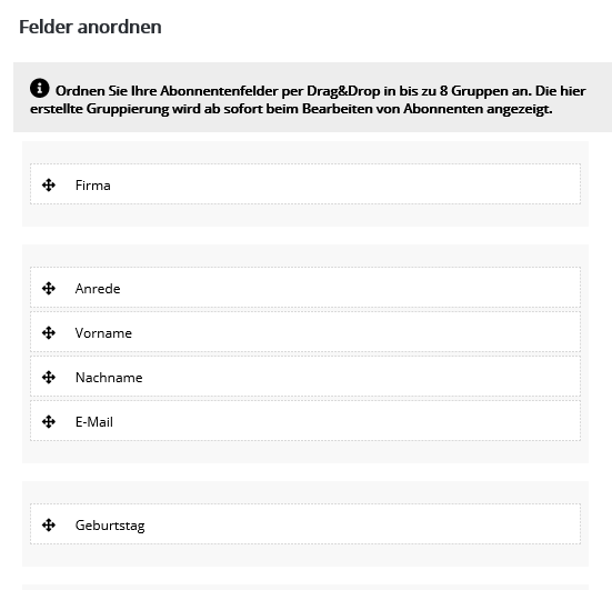 Abonnentenfelder anordnen in INOMAIL